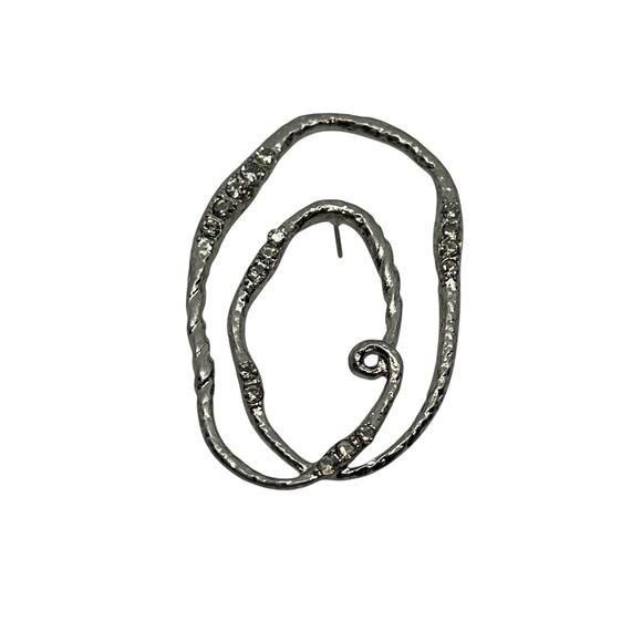 Vintage Silver Spiral Statement Earring - Abstract Hammered Metal with Crystals - Picture 7 of 8